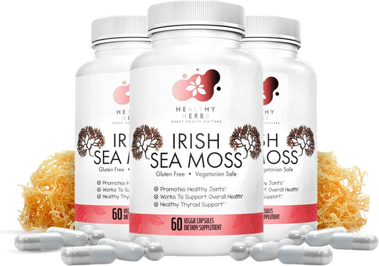 Organic Irish Sea Moss Capsules - Vegan, Non-GMO, US-Made Seamoss Pills | Rich in Essential Vitamins & Minerals | Wild-Harvested Superfood (3-Pack)