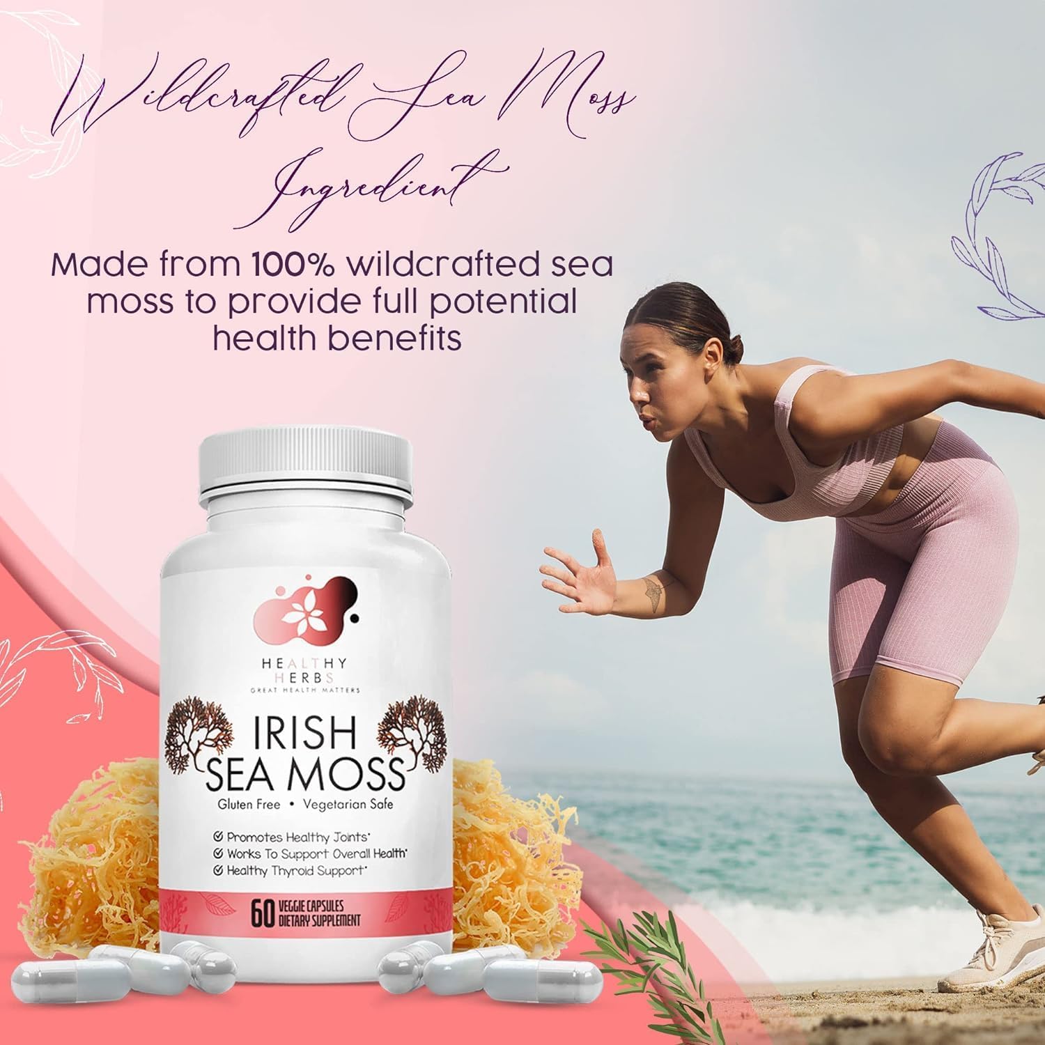 Organic Irish Sea Moss Capsules - Vegan, Non-GMO, US-Made Seamoss Pills | Rich in Essential Vitamins & Minerals | Wild-Harvested Superfood (3-Pack)
