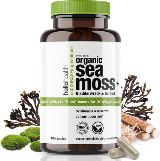 Organic Irish Sea Moss Capsules with Burdock Root & Bladderwrack: Immune, Thyroid, Energy, Gut, Skin, Joint Health (240 Caps)