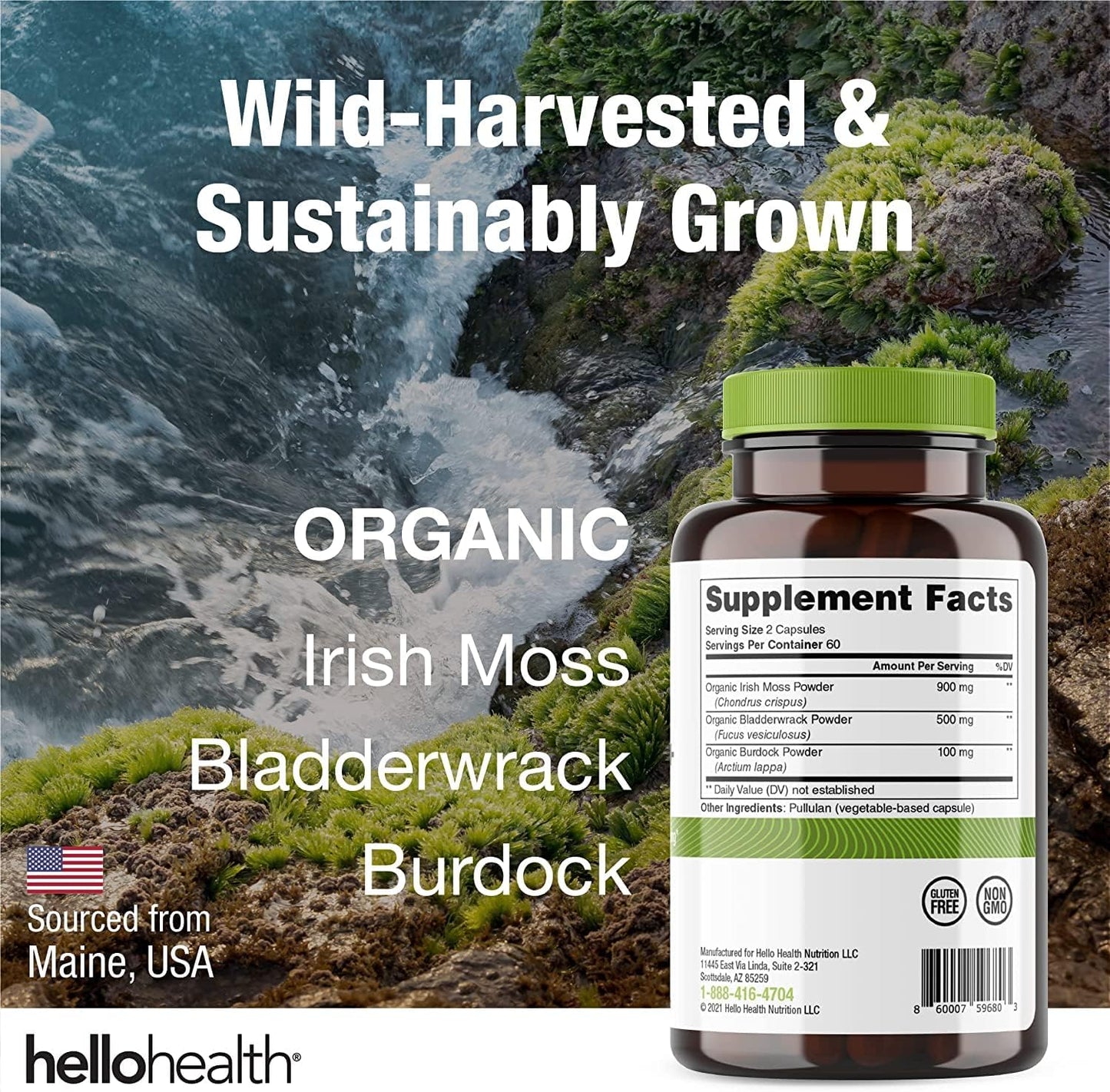 Organic Irish Sea Moss Capsules with Burdock Root & Bladderwrack: Immune, Thyroid, Energy, Gut, Skin, Joint Health (240 Caps)
