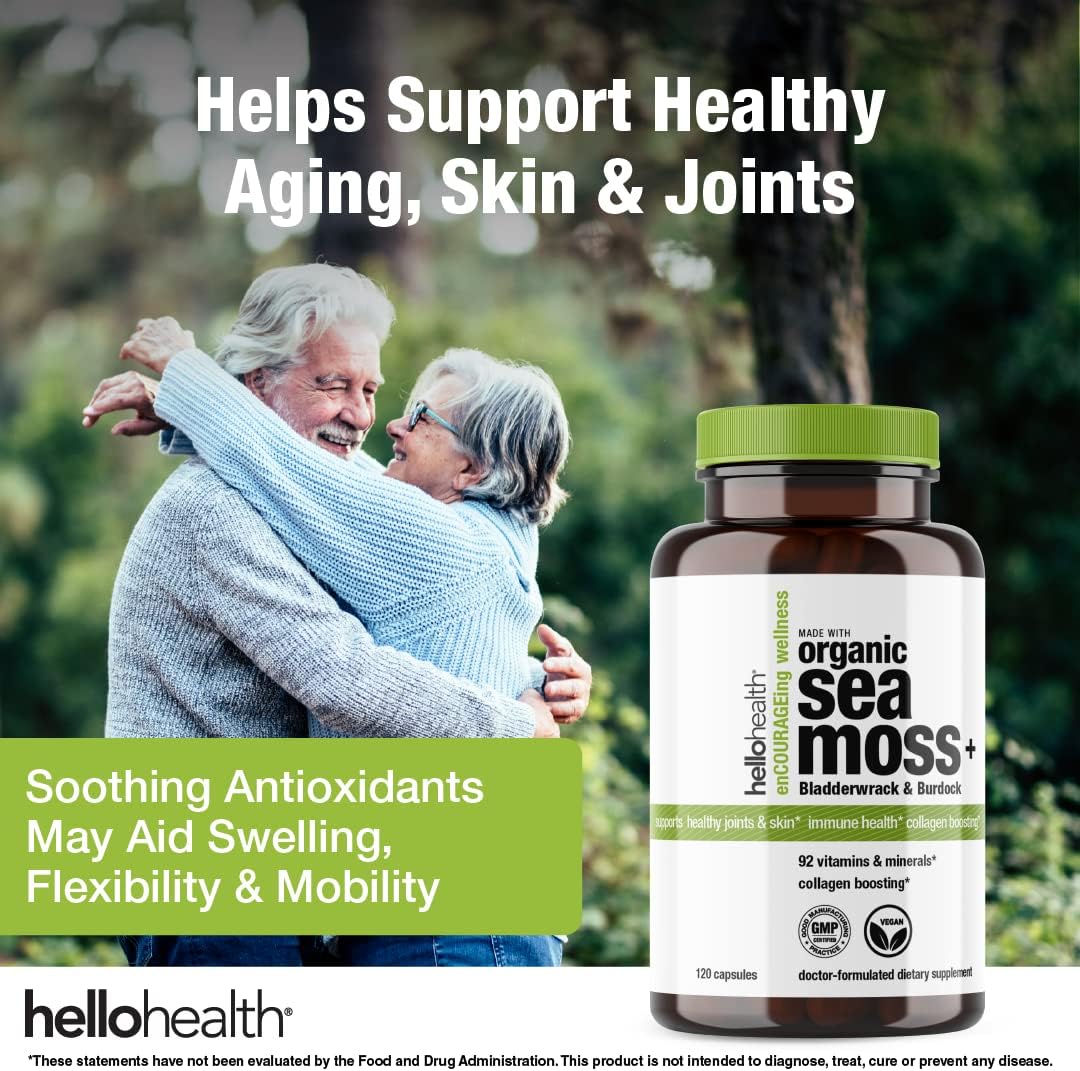 Organic Irish Sea Moss Capsules with Burdock Root & Bladderwrack: Immune, Thyroid, Energy, Gut, Skin, Joint Health (240 Caps)