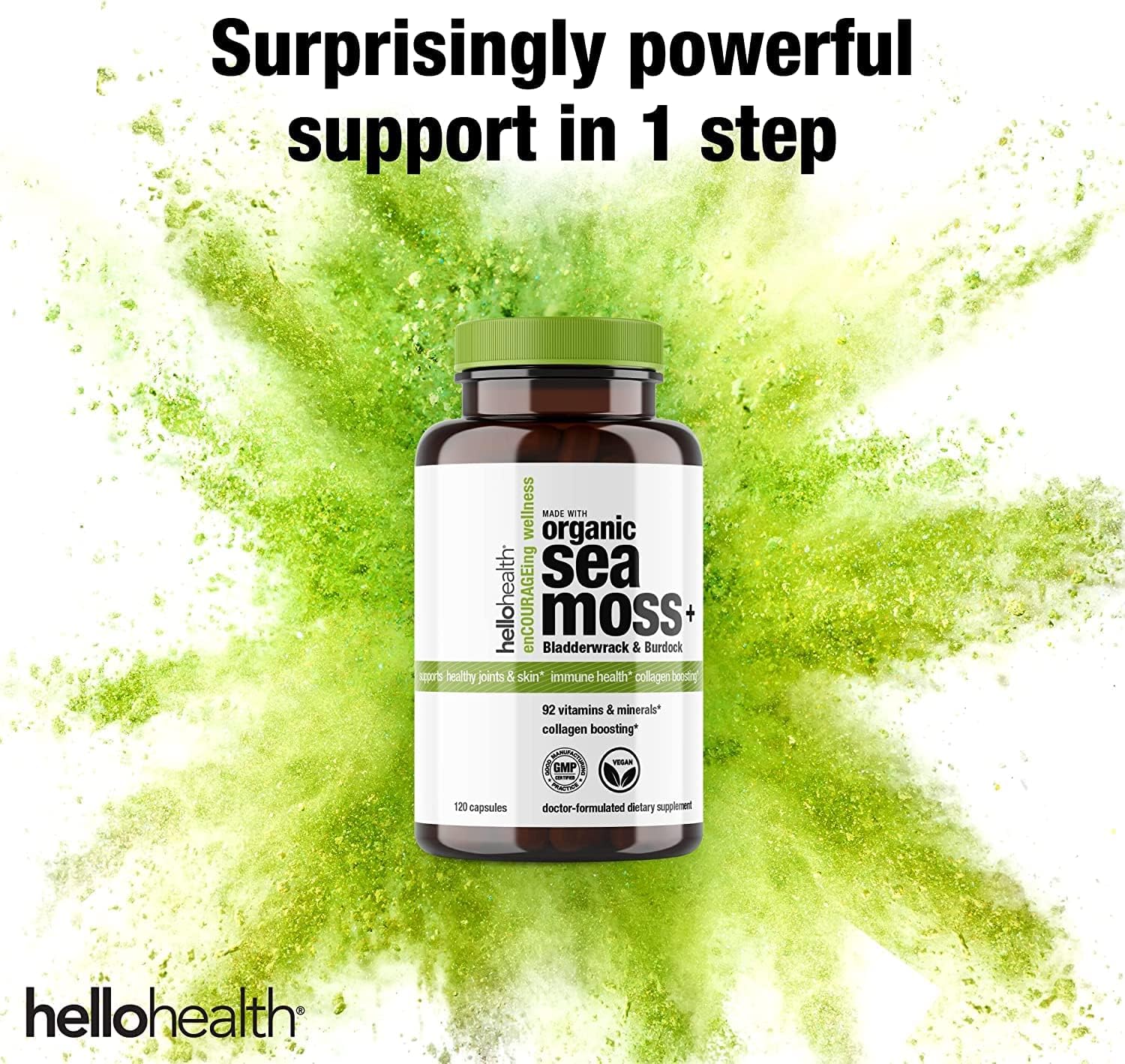 Organic Irish Sea Moss Capsules with Burdock Root & Bladderwrack: Immune, Thyroid, Energy, Gut, Skin, Joint Health (240 Caps)