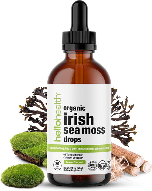 Organic Irish Sea Moss Drops with Burdock Root and Bladderwrack - 1000mg Superfood Supplement for Immune, Thyroid, Gut, Skin & Joint Health - 2oz