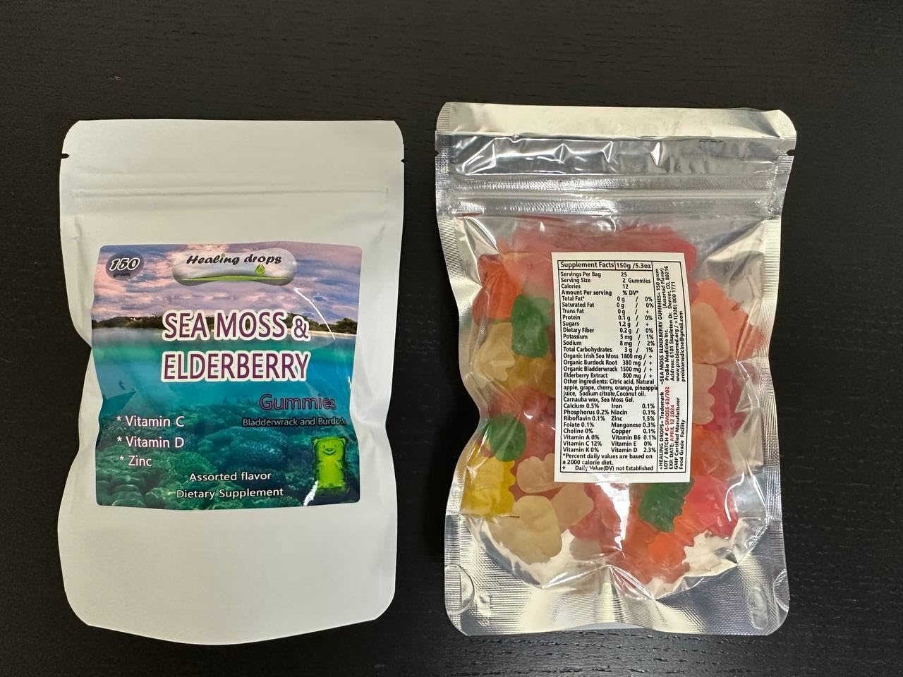 Organic Irish Sea Moss Gummies with Bladderwrack & Burdock Root - Alkaline Keto Vegan Diet Supplement for Skin Detox - Elderberry Mix