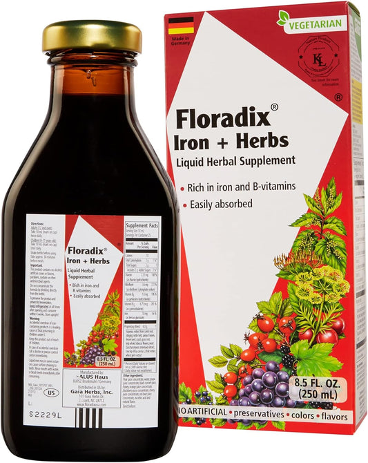 Organic Iron and Herb Supplement, 8.5 Fl Oz Glass Bottle - Floradix Formula