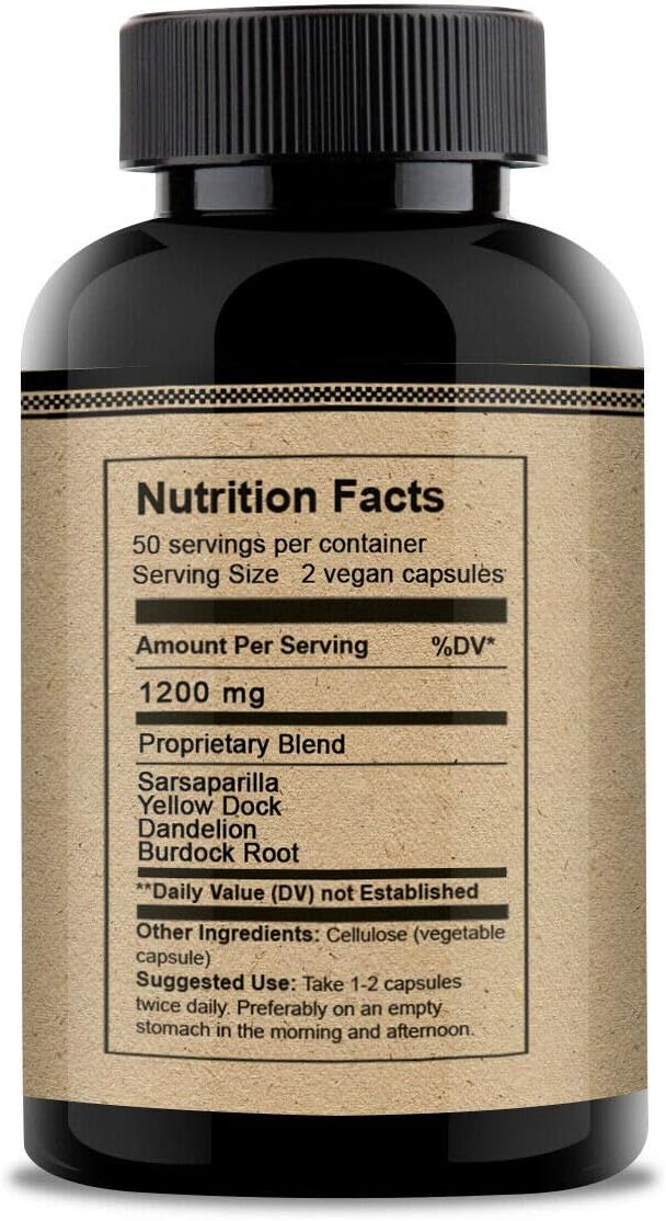 Organic Iron Pills with Sarsaparilla & Dandelion Root - 100 Pack - Vines Yard Herbal Iron Supplements