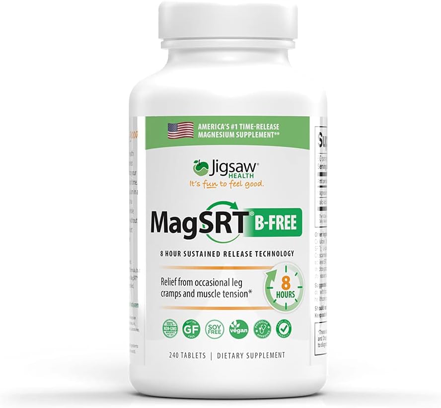 Organic Jigsaw Health MagSRT (B-Free) Magnesium Supplement - Slow Release, Bioavailable Malate Tablets - 240 Tablets