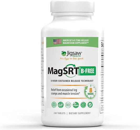 Organic Jigsaw Health MagSRT (B-Free) Magnesium Supplement - Slow Release, Bioavailable Malate Tablets - 240 Tablets