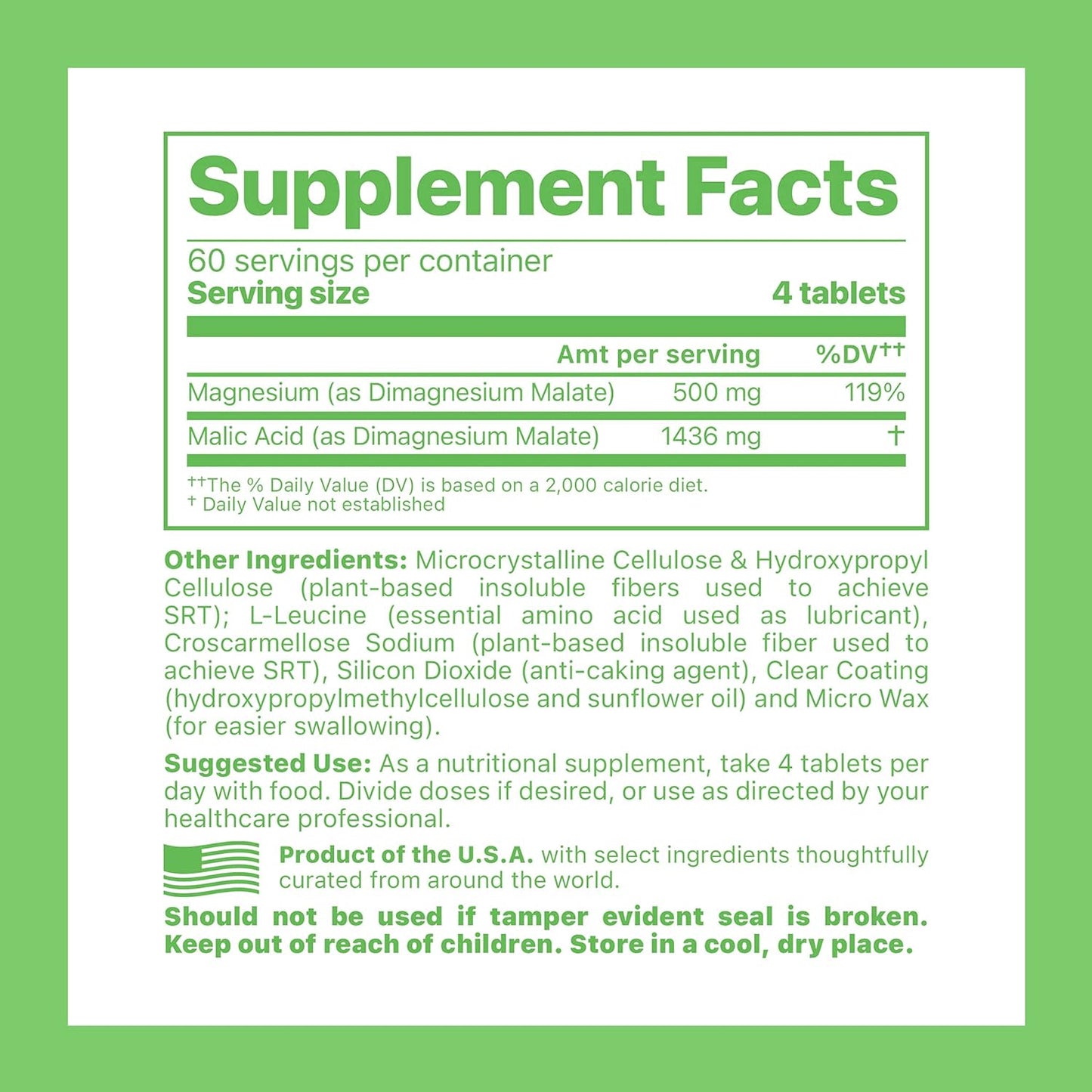 Organic Jigsaw Health MagSRT (B-Free) Magnesium Supplement - Slow Release, Bioavailable Malate Tablets - 240 Tablets