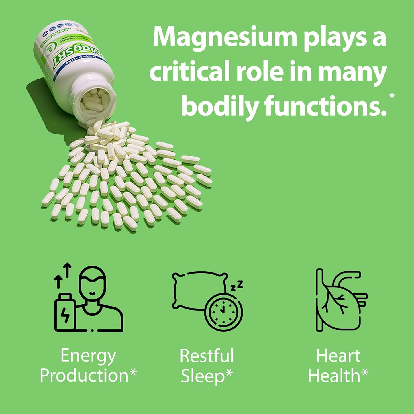 Organic Jigsaw Health MagSRT (B-Free) Magnesium Supplement - Slow Release, Bioavailable Malate Tablets - 240 Tablets