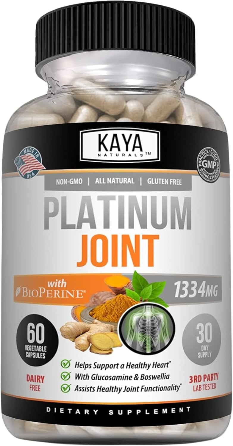 Organic Joint Support Capsules with Bioperine, Glucosamine, and Turmeric - Antioxidant Properties for Healthy Joints - 60 Capsules