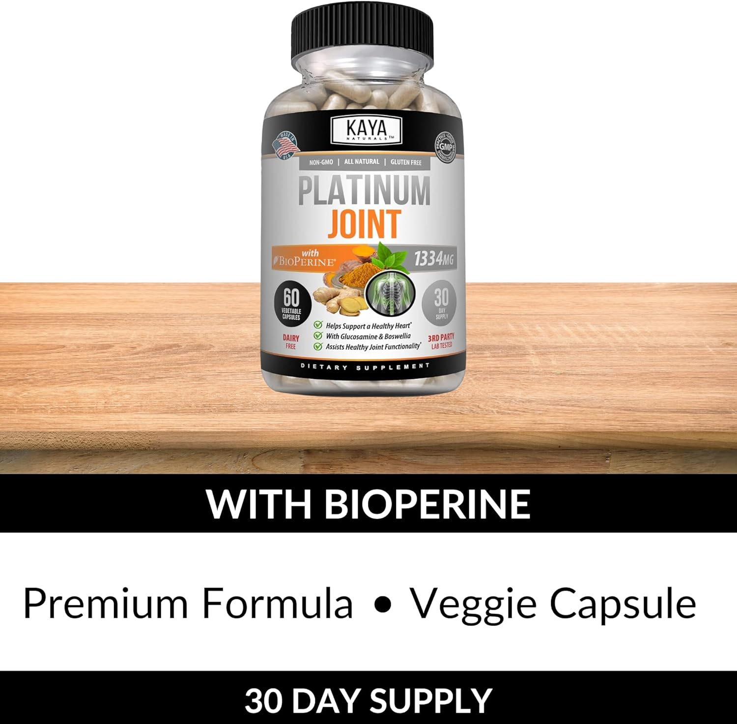 Organic Joint Support Capsules with Bioperine, Glucosamine, and Turmeric - Antioxidant Properties for Healthy Joints - 60 Capsules