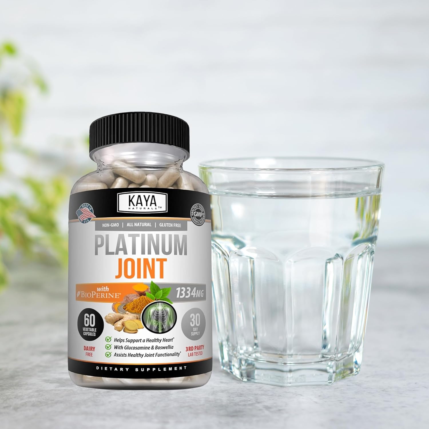 Organic Joint Support Capsules with Bioperine, Glucosamine, and Turmeric - Antioxidant Properties for Healthy Joints - 60 Capsules