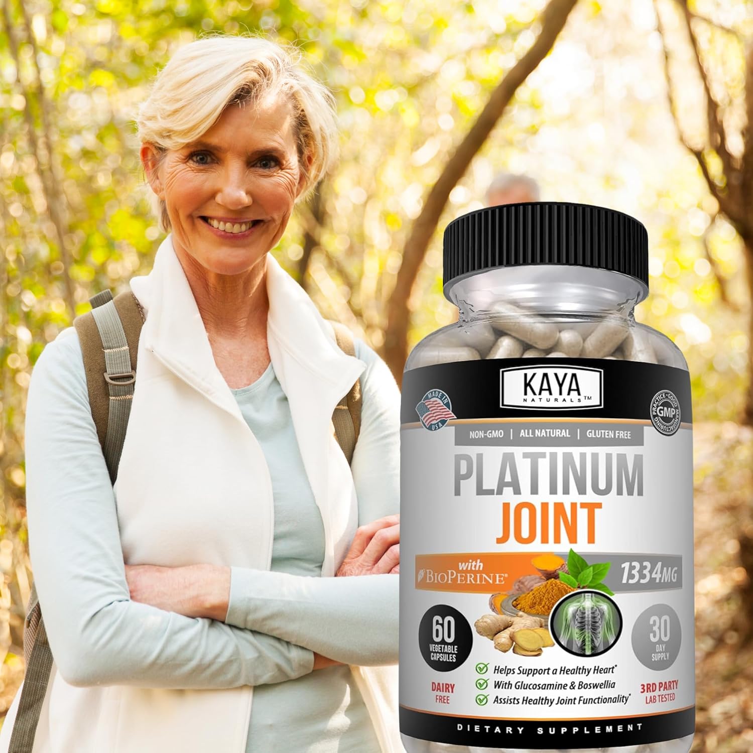 Organic Joint Support Capsules with Bioperine, Glucosamine, and Turmeric - Antioxidant Properties for Healthy Joints - 60 Capsules