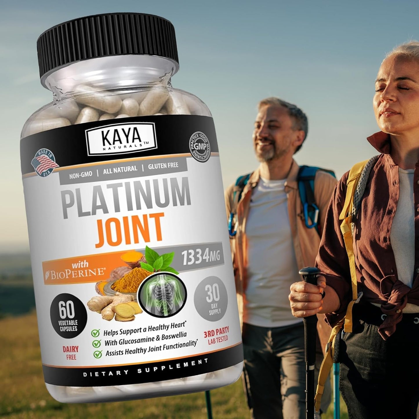 Organic Joint Support Capsules with Bioperine, Glucosamine, and Turmeric - Antioxidant Properties for Healthy Joints - 60 Capsules