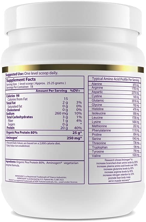 Organic Keto Paleo Vegan Pea Protein Powder, Non GMO, Gluten Free, Unflavored - 15 Servings, 450g