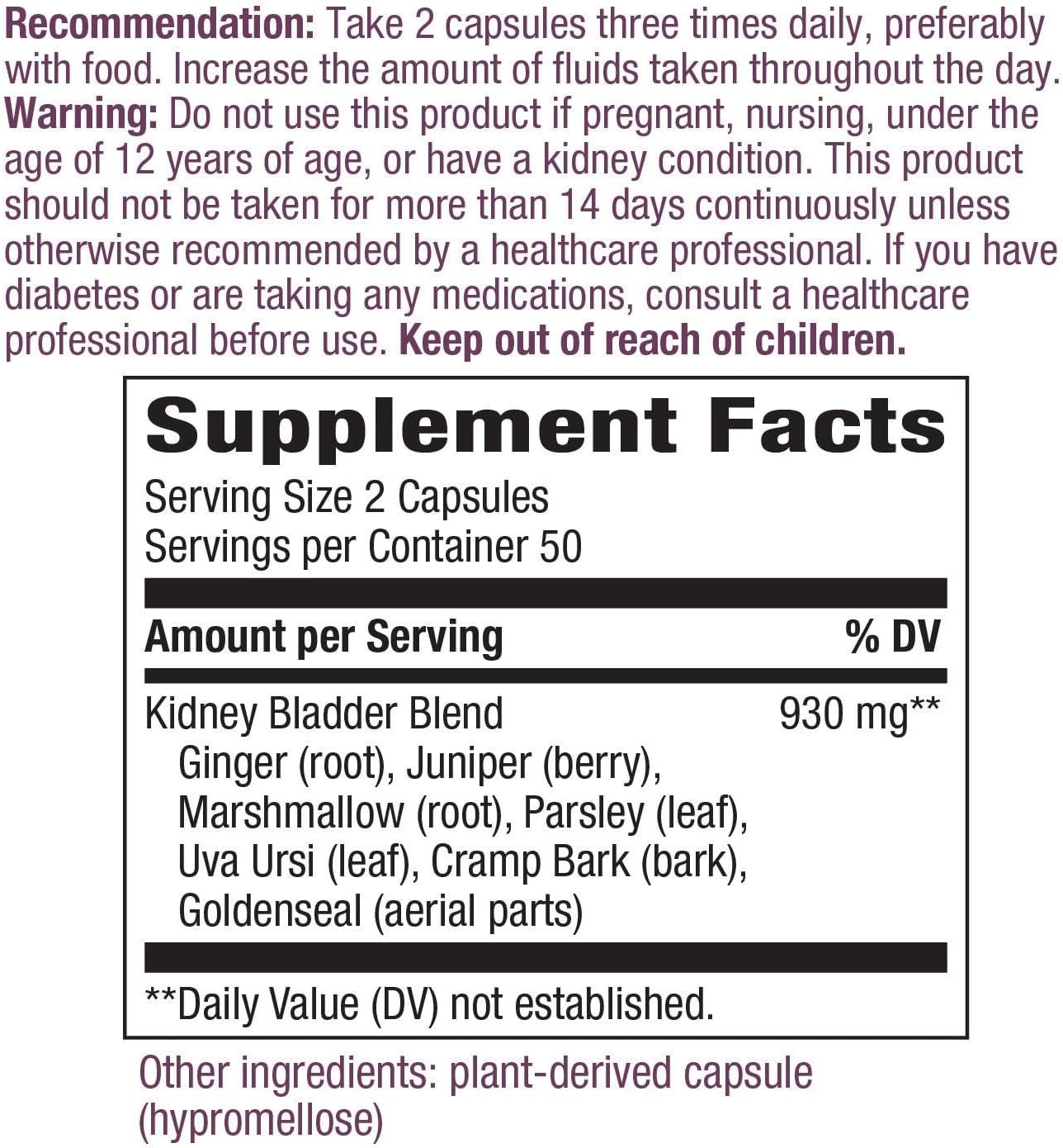 Organic Kidney Bladder Support Capsules, 465 mg, 100 Count - All-Natural Herbal Supplement