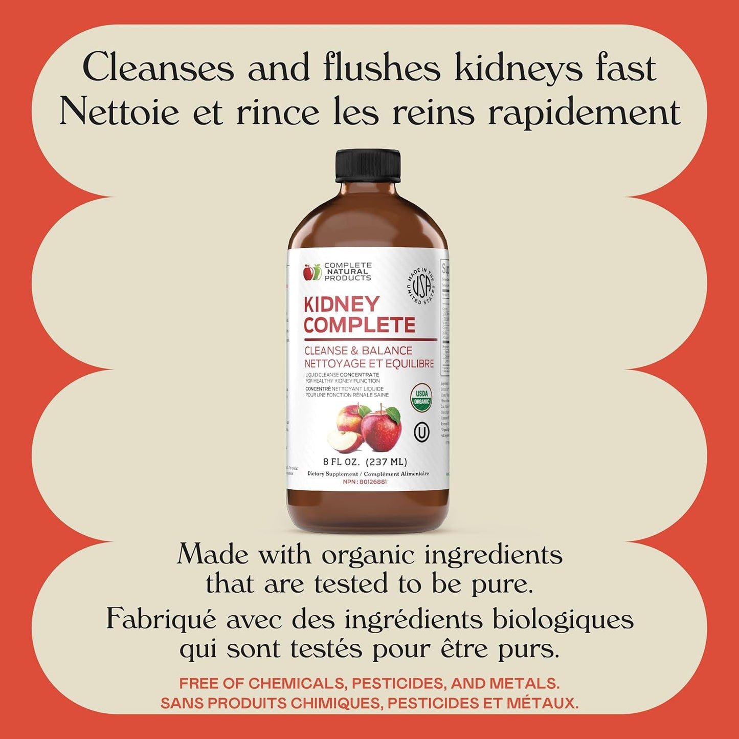 Organic Kidney Support Liquid - 8oz Cleanse & Detox with Apple Cider Vinegar, Lemon, Chanca Piedra