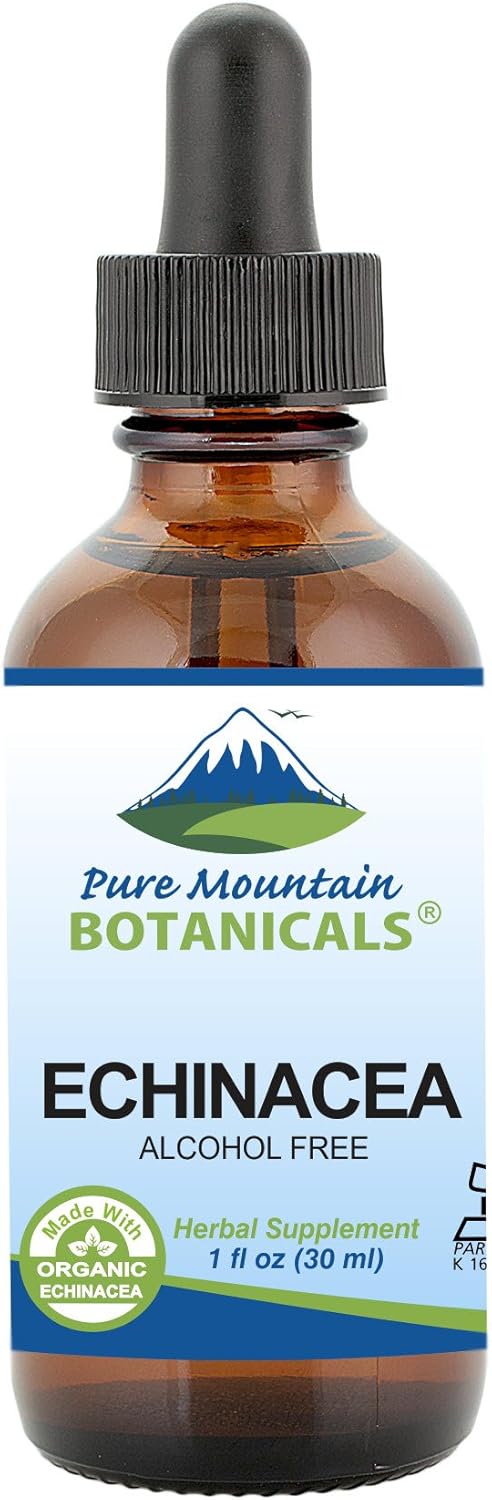 Organic Kosher Liquid Echinacea Drops - Alcohol-Free 500mg Extract - Pure Mountain Botanicals - 1oz Bottle