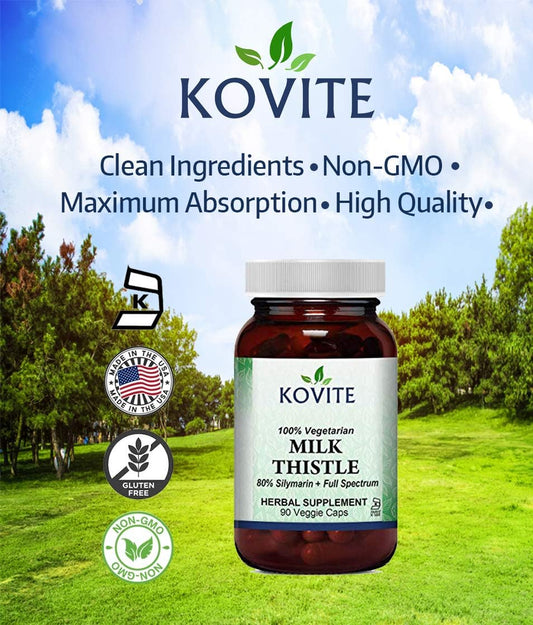 Organic Kosher Milk Thistle Capsules - 450mg Silymarin, 90 Vegetarian Capsules - Kovite Standardized Formula