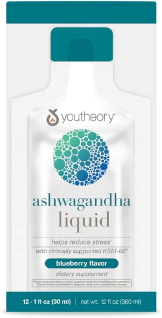 Organic KSM-66 Ashwagandha Liquid Supplement for Stress Relief - Vegan & Gluten-Free - 12 Single-Serving Packets