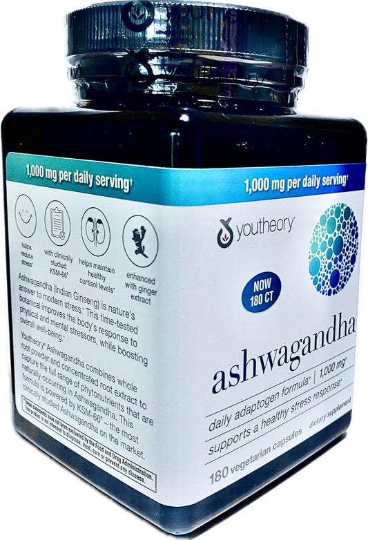 Organic KSM-66 Ashwagandha Supplement for Stress Management - 180 Capsules, 1000mg - Vegetarian Formula
