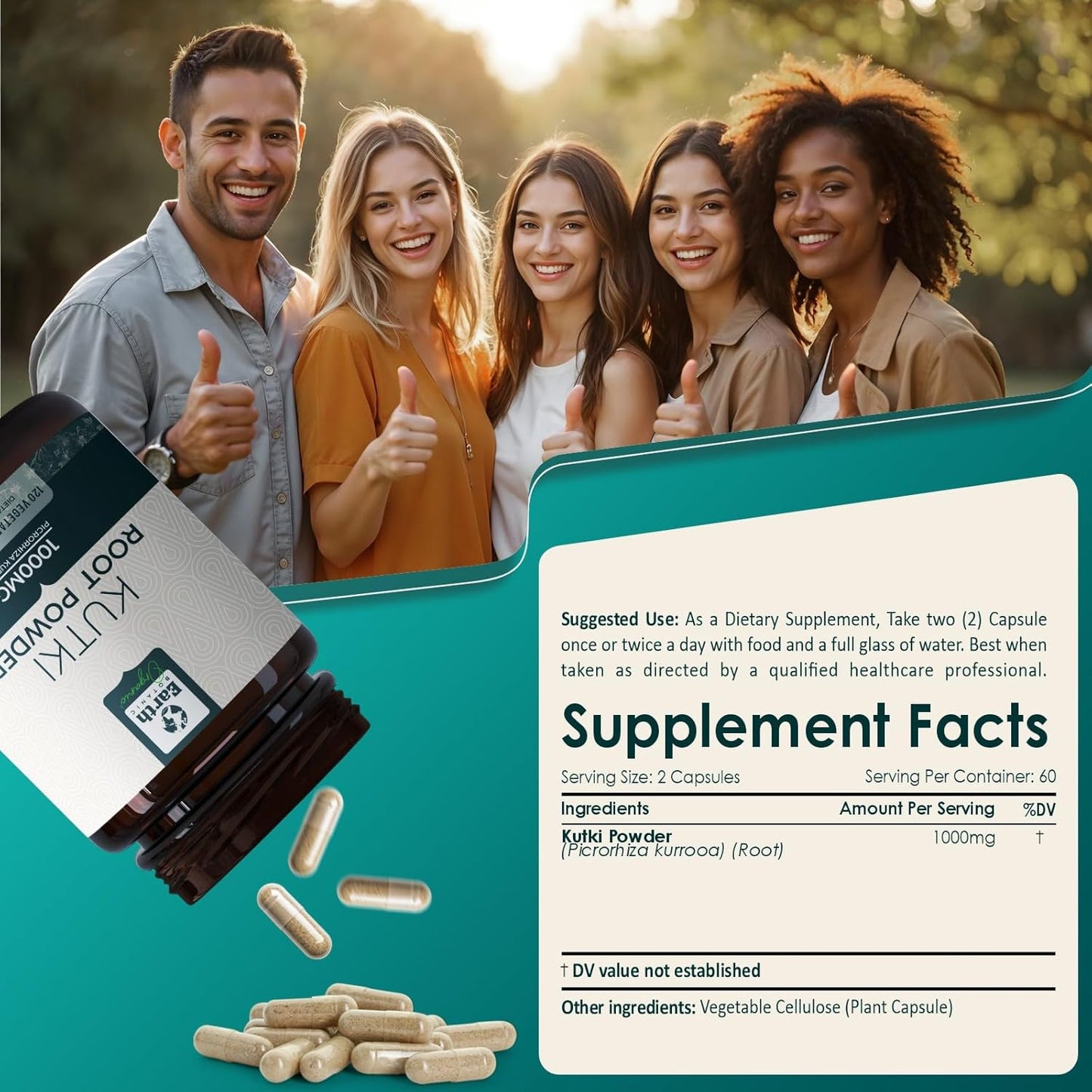 Organic Kutki Root Powder Capsules - 120 Capsules, 60 Day Supply - Earth BOTANIC