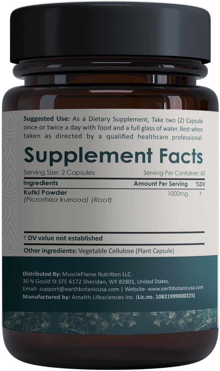 Organic Kutki Root Powder Capsules - 120 Capsules, 60 Day Supply - Earth BOTANIC