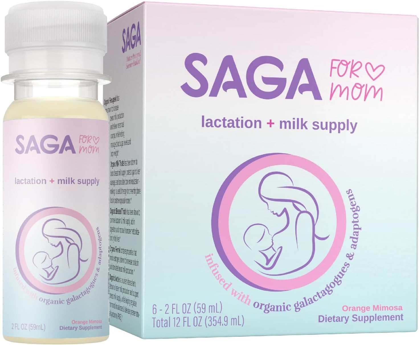 Organic Lactation Shots with Fenugreek & Milk Thistle for Boosting Milk Supply - Orange Mimosa Flavor - 2oz Shots (6-Pack)