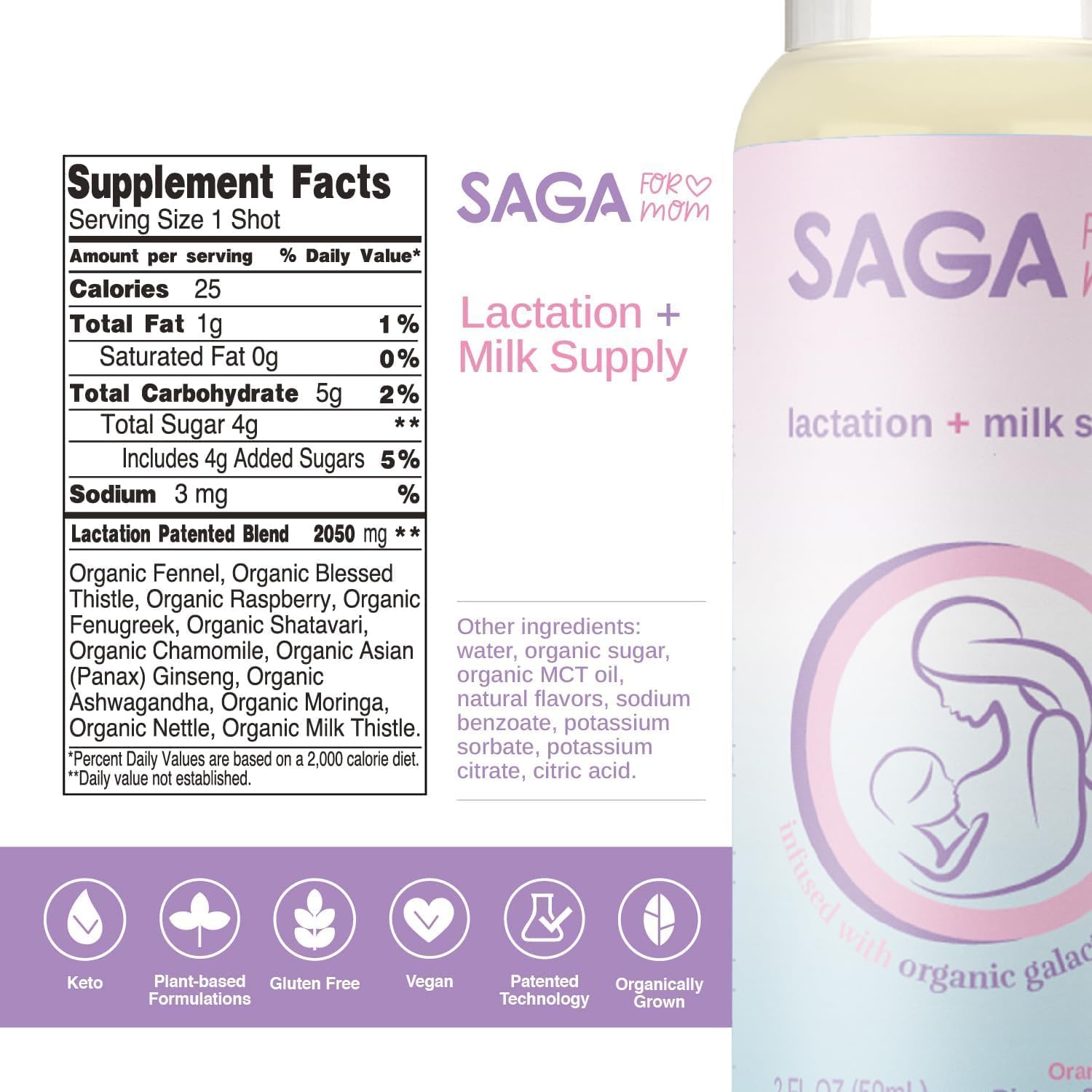 Organic Lactation Shots with Fenugreek & Milk Thistle for Boosting Milk Supply - Orange Mimosa Flavor - 2oz Shots (6-Pack)
