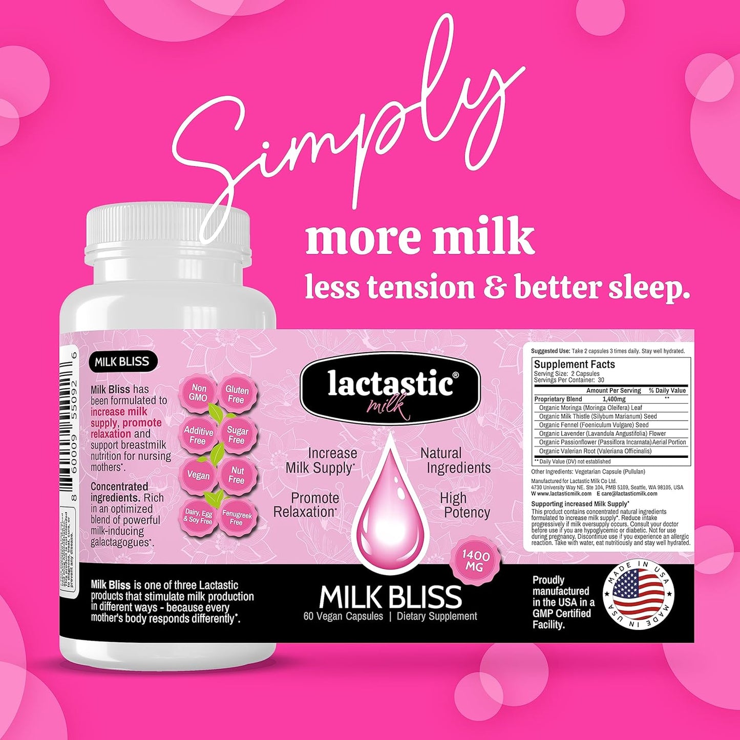 Organic Lactation Supplement with Moringa, Milk Thistle & Valerian Root - 60 Vegan Capsules - Lactation Support Formula