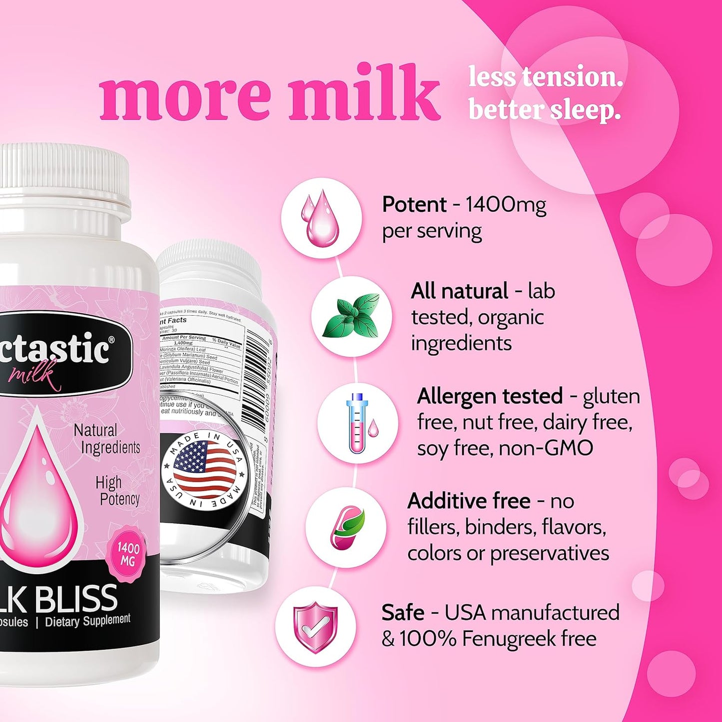 Organic Lactation Supplement with Moringa, Milk Thistle & Valerian Root - 60 Vegan Capsules - Lactation Support Formula