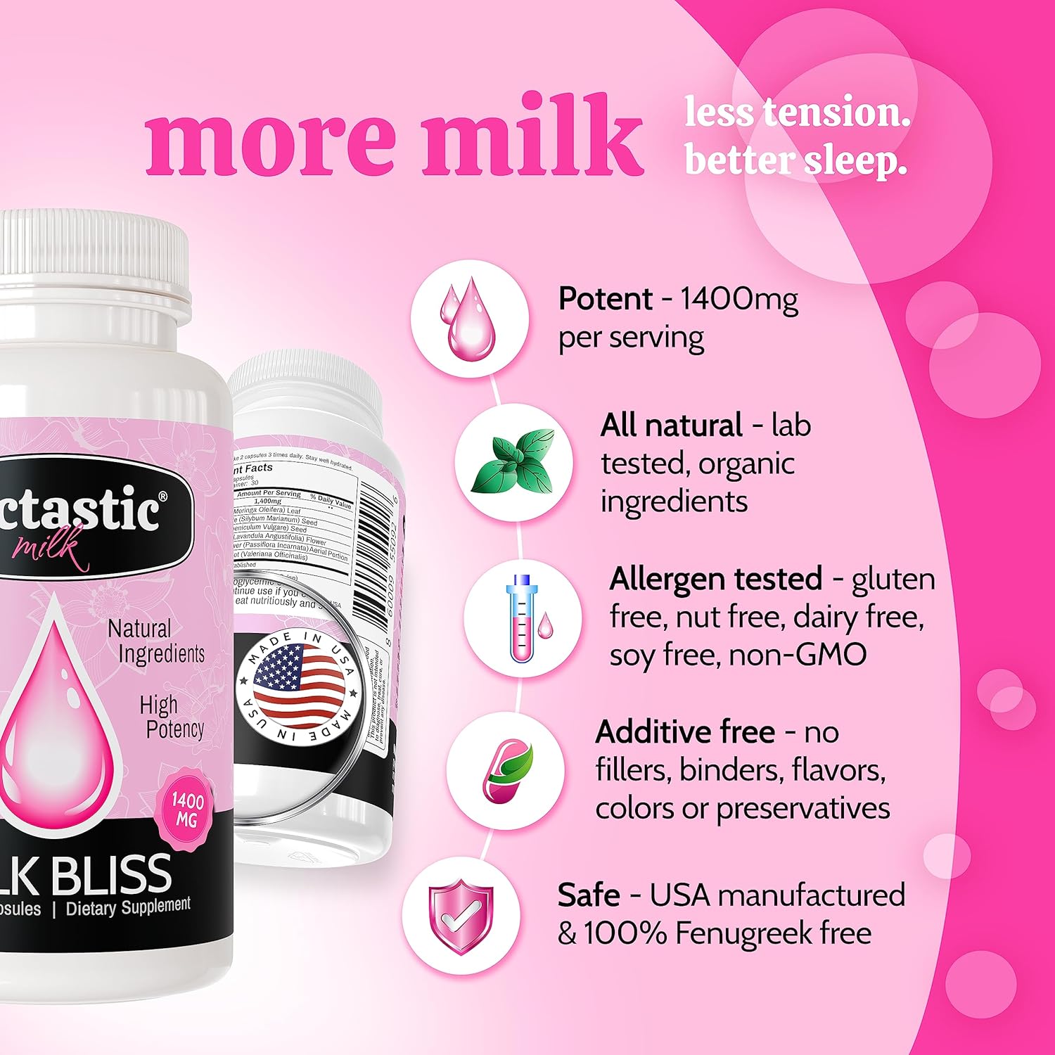 Organic Lactation Supplement with Moringa, Milk Thistle & Valerian Root - 60 Vegan Capsules - Lactation Support Formula