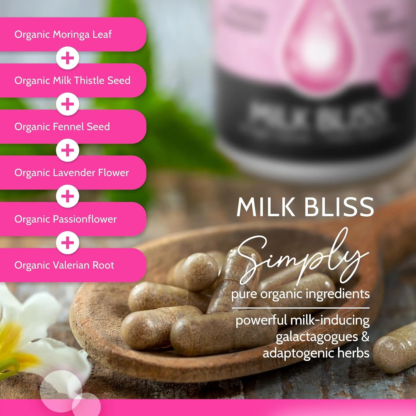 Organic Lactation Supplement with Moringa, Milk Thistle & Valerian Root - 60 Vegan Capsules - Lactation Support Formula