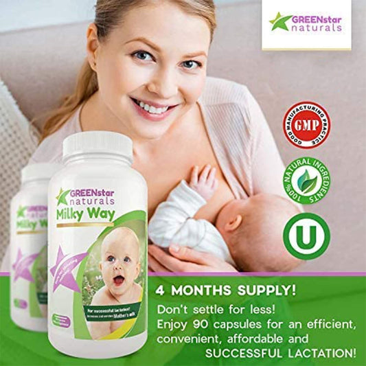 Organic Lactation Support Capsules for Increased Breast Milk Production - Breastfeeding Supplement with Milk Thistle, Fenugreek Seeds, Moringa Powder - Postnatal Vitamin for Mothers by GREENSTAR NATURALS