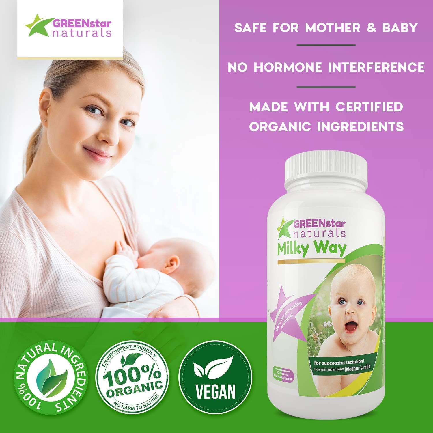 Organic Lactation Support Capsules for Increased Breast Milk Production - Breastfeeding Supplement with Milk Thistle and Fenugreek Seeds