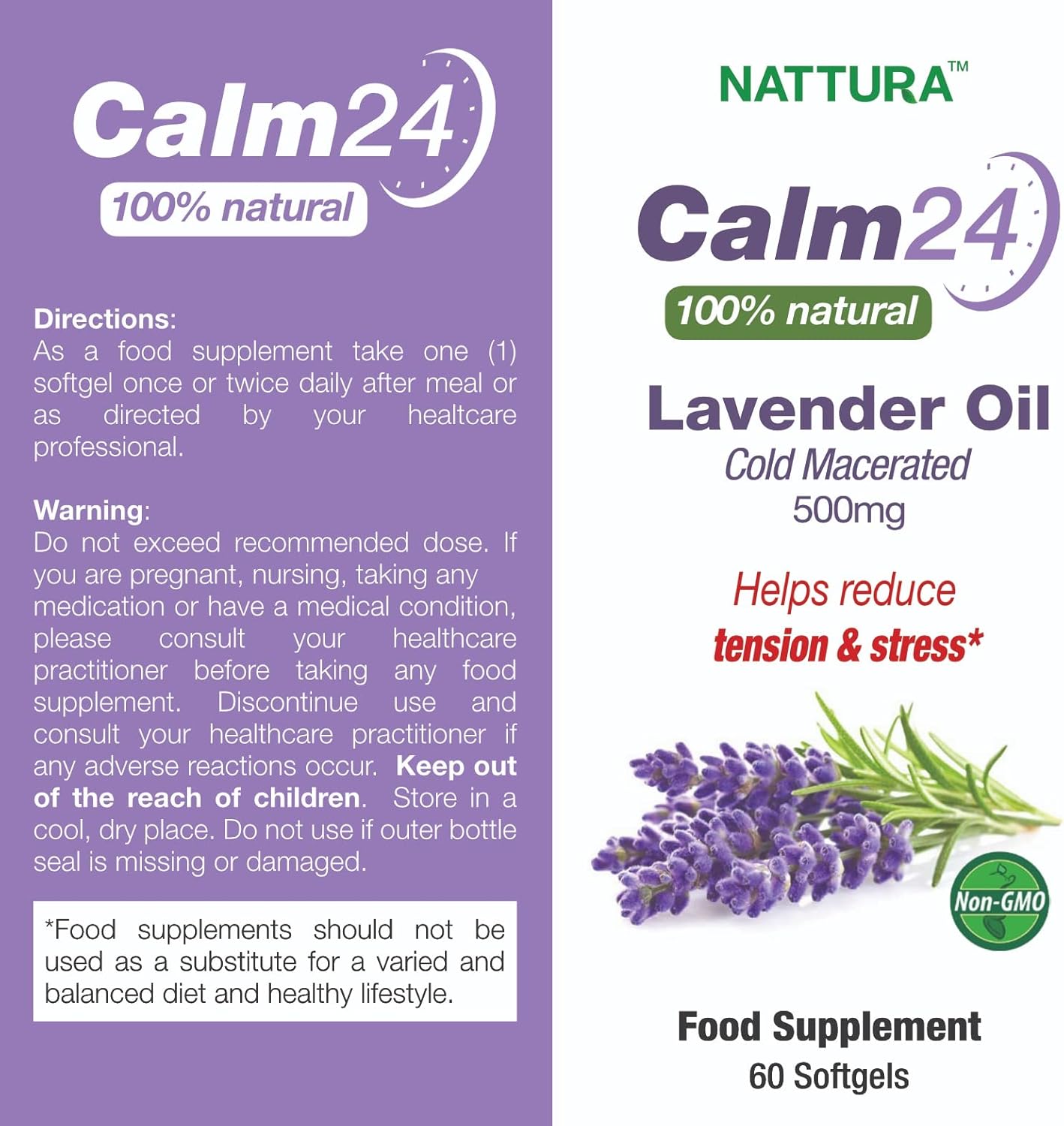 Organic Lavender Oil Capsules - 500mg - 60 Softgels - Natural Stress Relief, Calming for Body & Mind, Non-GMO, Kosher Certified