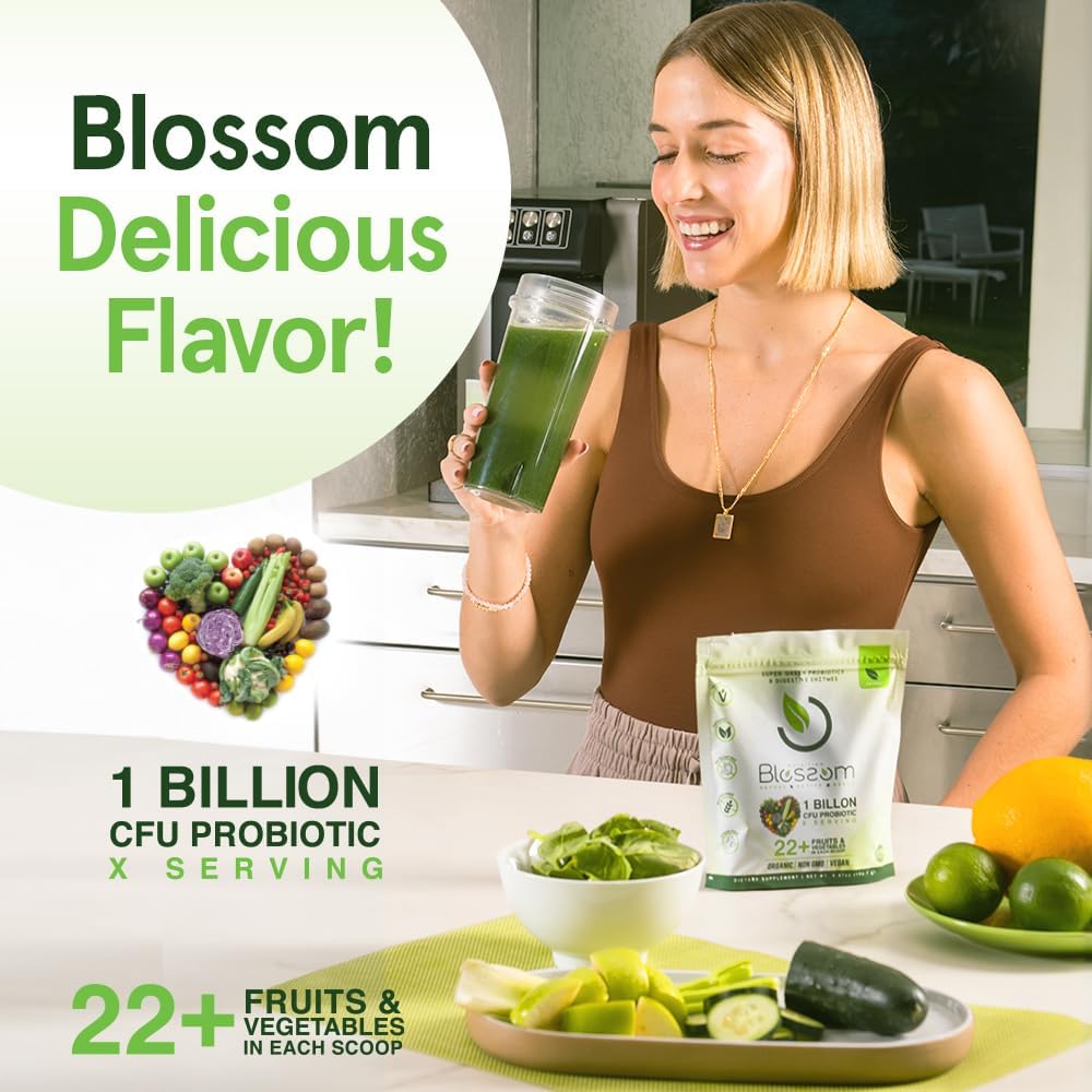 Organic Lemon Citrus SuperGreens Probiotics with Digestive Enzymes for Bloating Relief - Gluten-Free Energy Boost - 30+ SuperReds