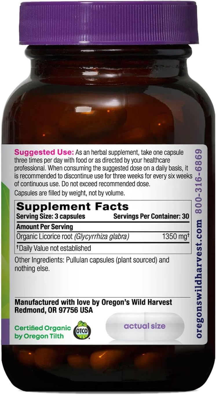Organic Licorice Root Capsules - 90 Count by Oregon's Wild Harvest