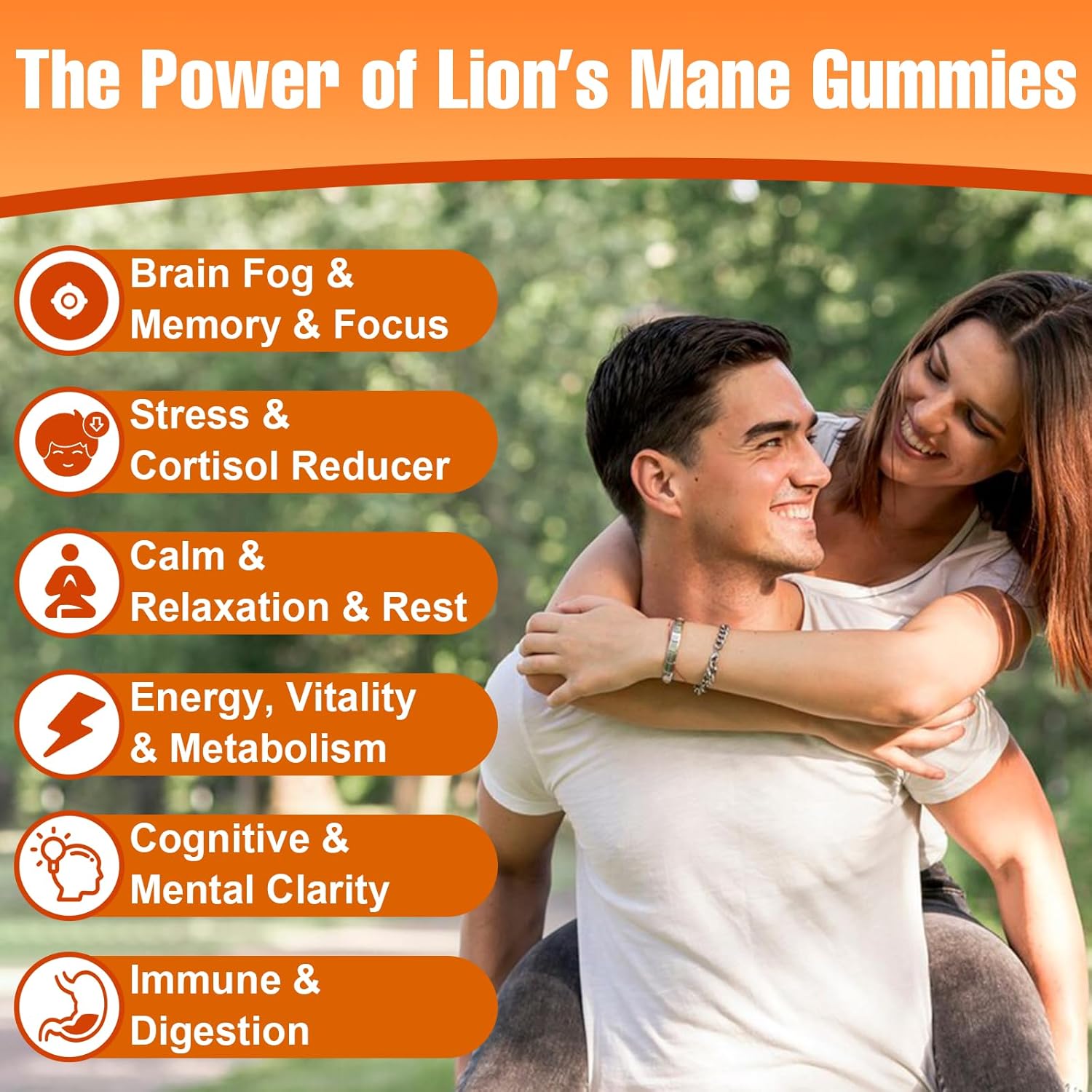 Organic Lions Mane & Ashwagandha Gummies for Memory, Focus & Immune Support - 60 Mushroom Gummies