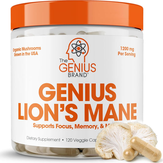 Organic Lion's Mane Cognition Vitamins - 1200mg Supplement Capsules for Focus and Memory Boost