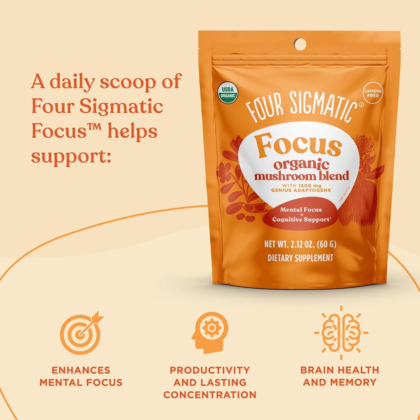Organic Lion's Mane Focus Blend with Adaptogens & Mushroom Blend | Cordyceps, Rhodiola, Bacopa, Mucuna | 30 Servings