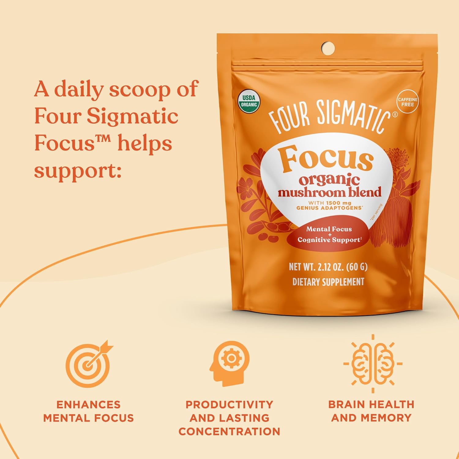 Organic Lion's Mane Focus Blend with Adaptogens & Mushroom Blend | Cordyceps, Rhodiola, Bacopa, Mucuna | 30 Servings
