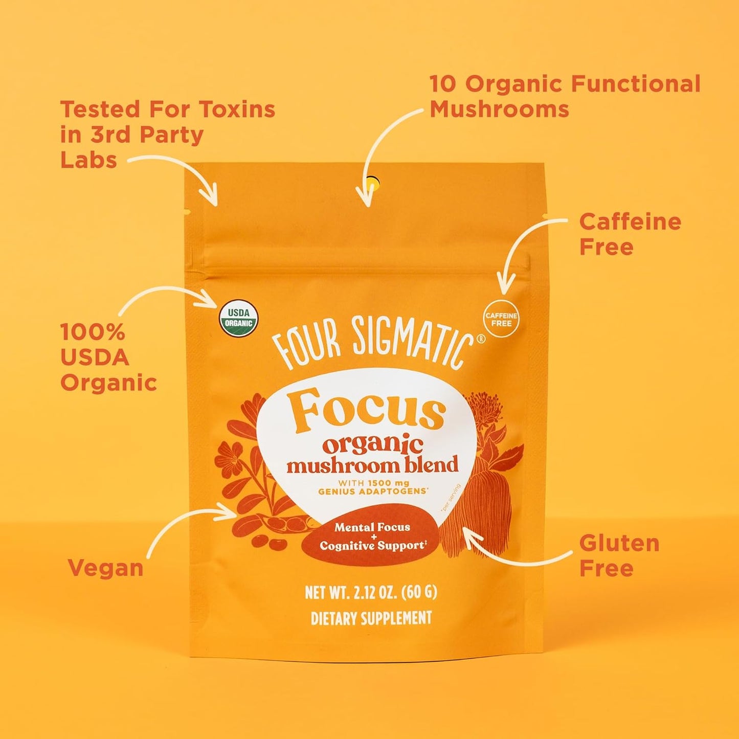 Organic Lion's Mane Focus Blend with Adaptogens & Mushroom Blend | Cordyceps, Rhodiola, Bacopa, Mucuna | 30 Servings