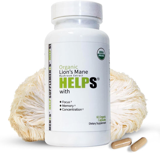 Organic Lion's Mane Mushroom Capsules - 1000mg Extract Supplement for Focus, Memory, Digestion & Immune Health - Gluten, Soy, Milk-Free - 60 Caps