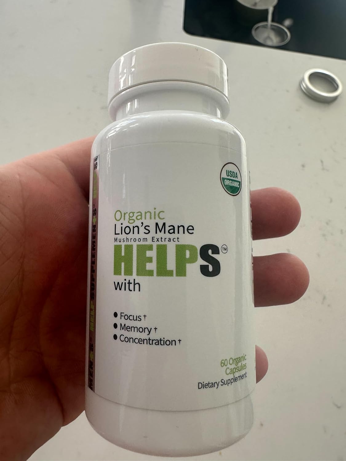 Organic Lion's Mane Mushroom Capsules - 1000mg Extract Supplement for Focus, Memory, Digestion & Immune Health - Gluten, Soy, Milk-Free - 60 Caps
