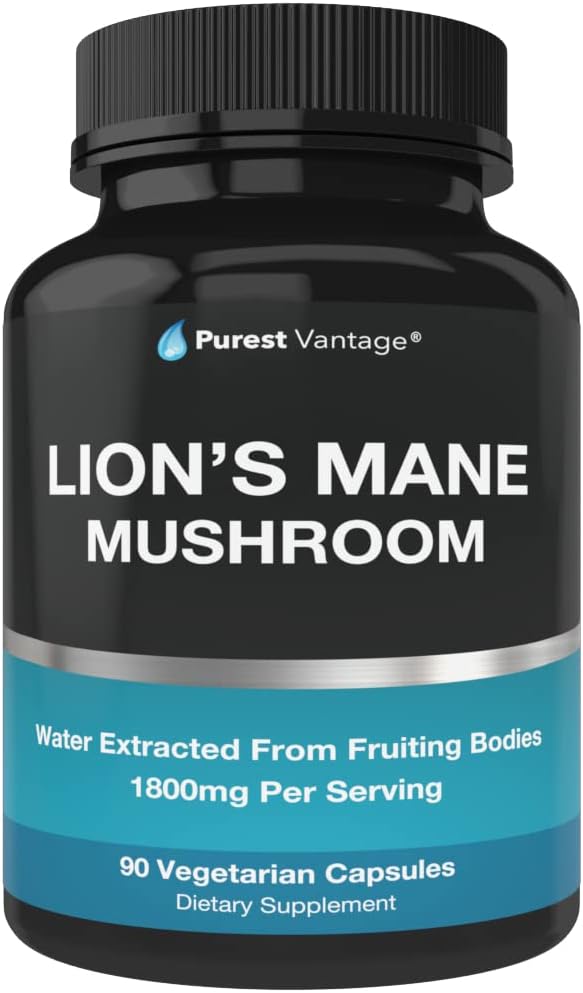 Organic Lions Mane Mushroom Capsules - 1800mg Lion's Mane Supplement - USA Grown Nootropic and Immune Support - 90 Veggie Capsules