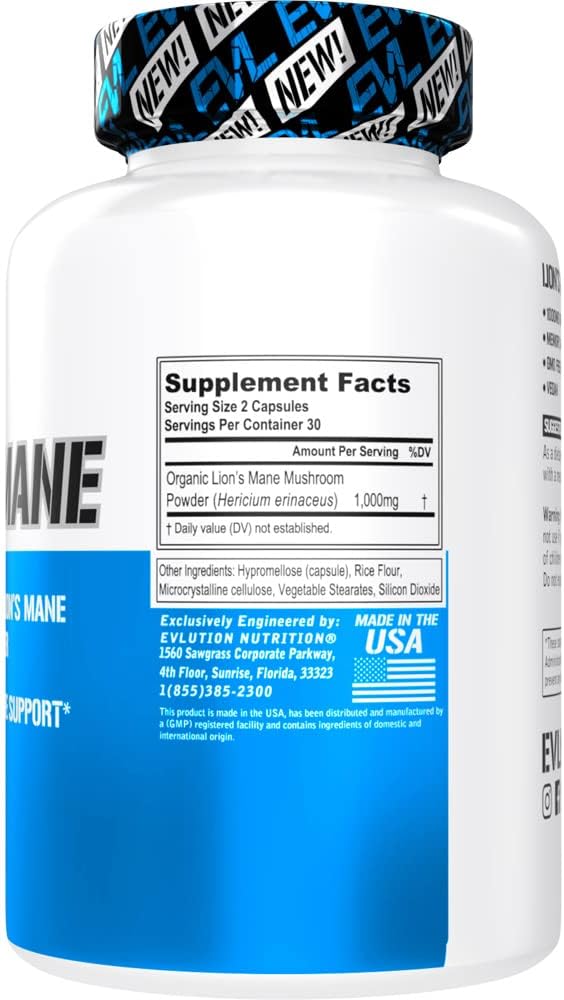 Organic Lion’s Mane Mushroom Capsules - Brain Health and Immunity Support Supplement with Nootropic Benefits