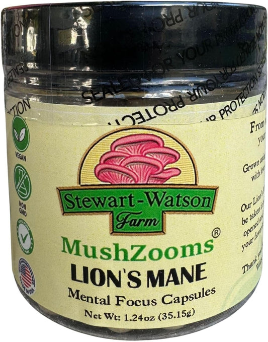 Organic Lion’s Mane Mushroom Capsules for Cognitive & Immune Support - 50 Capsules, Non-GMO - Stewart-Watson Farm