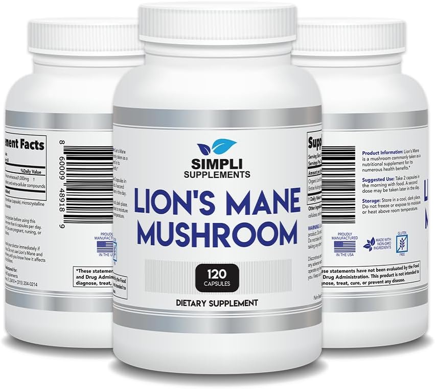 Organic Lion's Mane Mushroom Capsules for Cognitive Function & Immune Support - Brain Booster & Memory Enhancer - Vegan - 120 Capsules